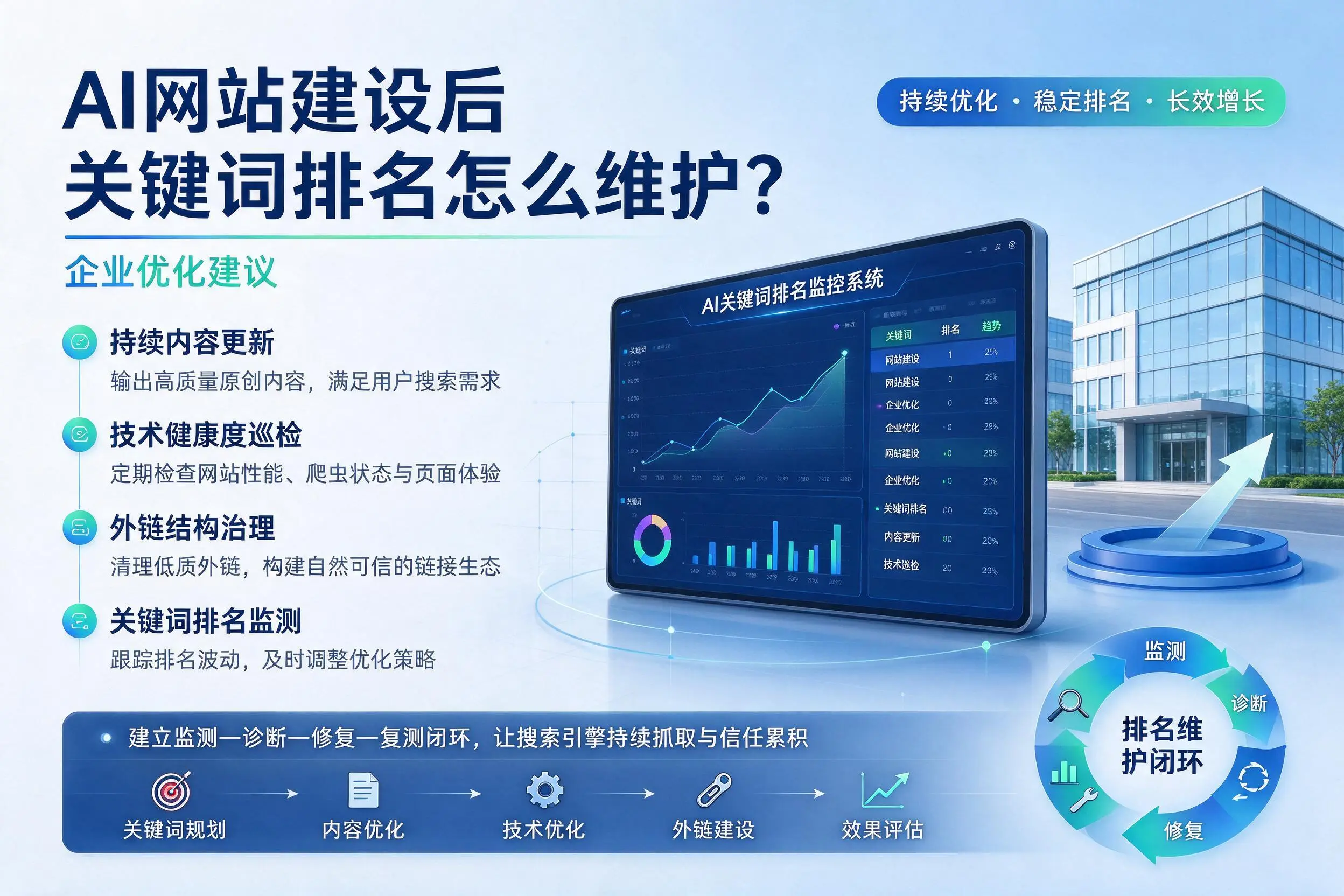 AI网站建设后关键词排名怎么维护？阳江企业优化建议