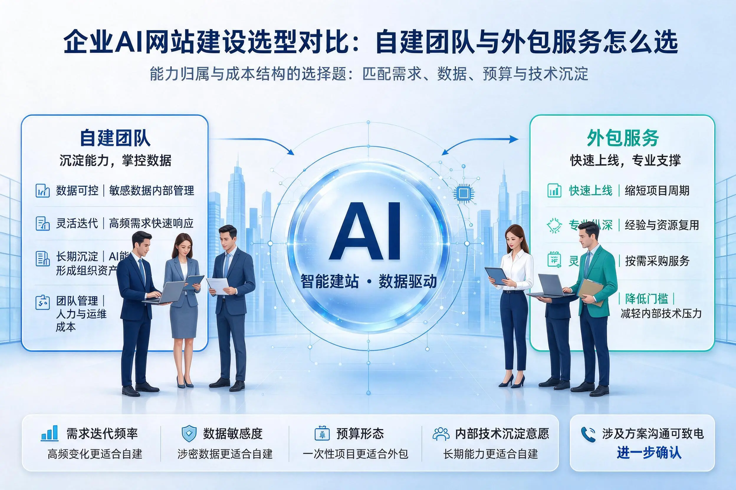 阳江企业AI网站建设选型对比：自建团队与外包服务怎么选